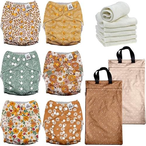 Mama Koala 3.0 Baby Cloth Diapers with 6 Inserts Bundle, with 2 Pack Reusable Hanging Wet Dry Bag