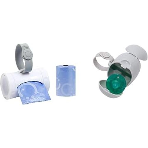 Ubbi Baby Travel Diaper Bag Accessories - Retractable On the Go Bag Dispenser with 12 Lavender-Scented Bags & Dual Pacifier Holder with Silicone Strap