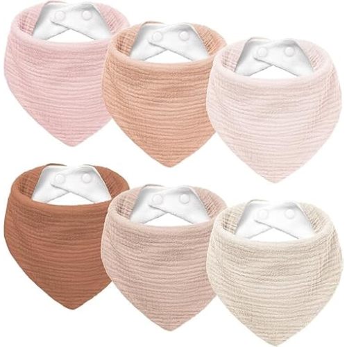 Susurration Muslin Baby Drool Bibs 6Pack Soft Triangular Adjustable Baby Bandana Bibs for Unisex Baby Girls & Boys
