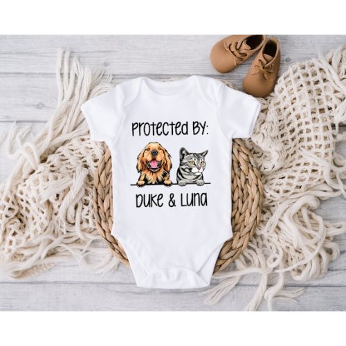 Baby Shower Gift, Protected by Dog Onesie®, Protected by Pets Onesie®, Newborn Baby Gift, Personalized Baby Onesie®, Custom Dog Onesie® - Etsy
