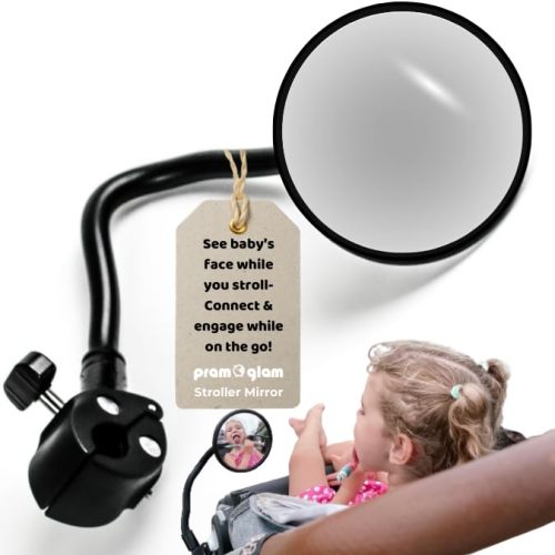 Pramglam Looky Lou Stroller Mirror - See Your Baby's Face on Stroller Walks. Stroller Accessories to Connect & Engage with Baby or Toddler in Pram or Jogging Stroller. Universal stroller attachment.