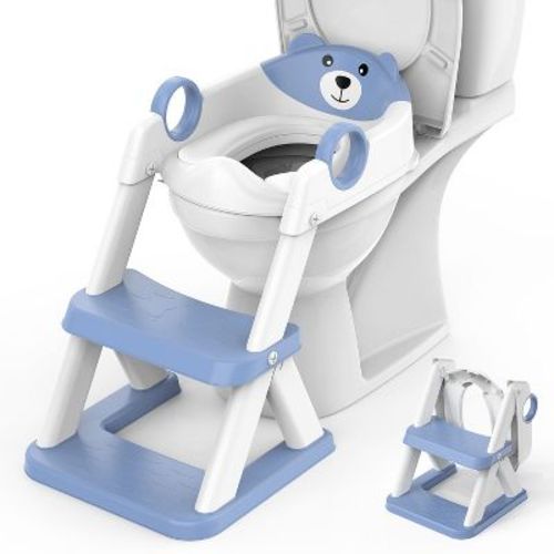 BabyBond 2 in 1 Potty Training Toilet Seat with Splash Guard Anti-Slip Pad Step Stool, Blue