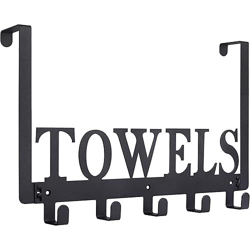 Over The Door Hooks - Towel Holder for Bathroom, Bedroom, Kitchen & Pool - Sandblasted Black Metal Wall Mount