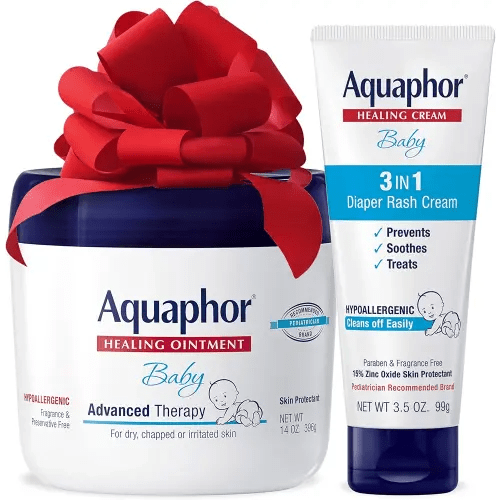 Aquaphor Baby Healing Ointment (14 Oz) + 3-in-1 Diaper Rash Cream (3.5 Oz), Hypoallergenic and Fragrance Free Holiday Baby Gifts Set