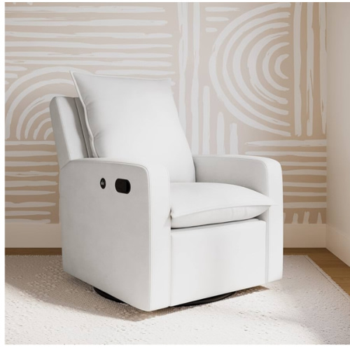 Storkcraft Timeless Reclining Glider (Ivory) -USB Charging Port, 360-Degree Metal Swivel Base, Manual Extending Foot Rest, Supportive Cushions, Durable Fabric