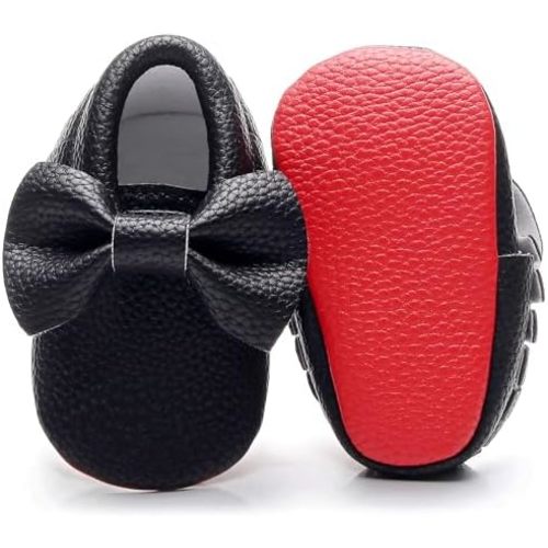 Bebila Double Bow Fringe Baby Moccasins - Soft Sole Baby Shoes Girls Toddler Crib Flats