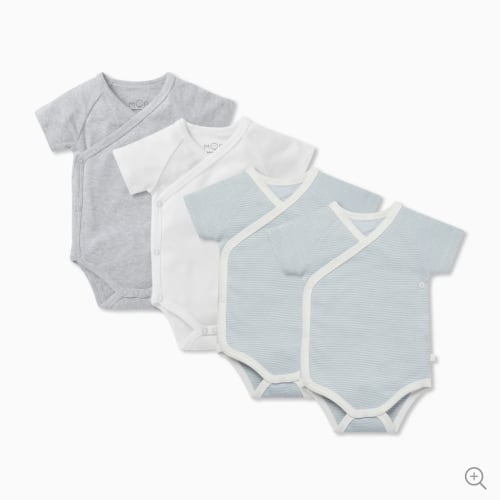 Short Sleeve Kimono Bodysuit 4 Pack White and Grey / Newborn
