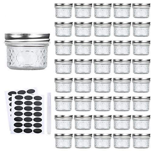 Accguan Mini Mason Glass Canning Jars,4 OZ Jelly Jars With Regular Lids（Silver,Ideal for Honey,Jam,Wedding Favors,Shower Favors,Small Pice Jars 40 PACK