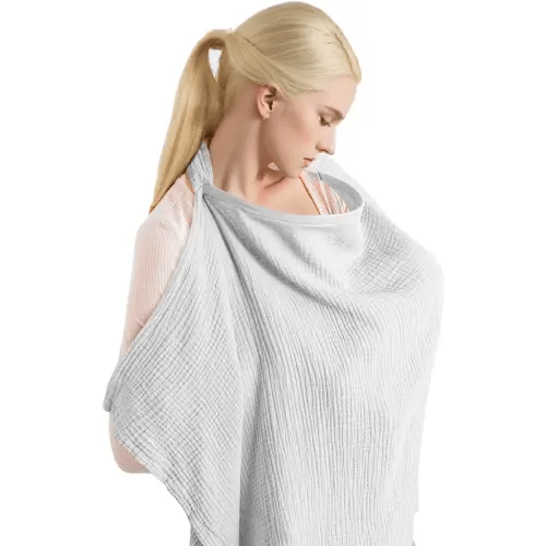 FYCHLAXDP Muslin Nursing Cover for Breastfeeding, Breathable Privacy Nursing Covers with Arch Neckline for Hands-Free View, Soft Cotton Multi-use Adjustable Nursing Apron Cover | Carseat Cover (Grey)