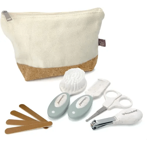 Dreambaby Neat & Tidy 9pc Wheatgrass Baby Grooming Kit - Eco-Friendly Baby Care Kit with Cotton & Cork Travel Bag - Soft Brush, Comb, Safety Scissors, Nail Clippers - Less Plastic Waste