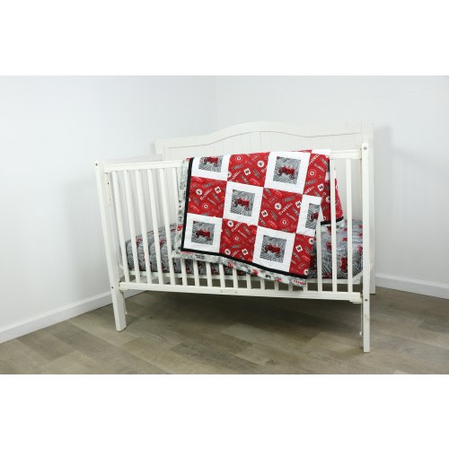 IH Farmall Tractor Crib Bedding Set: Quilt and Sheet for Nursery, Gray and Red