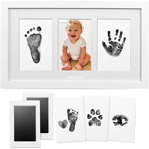 Baby Handprint and Footprint Kit, Clean Touch Ink Pad, Skin-Safe Non-Toxic Mess-Free, Newborn 0-6 Months Memory Keepsake Frame,Nursery Decor & Baby Gift