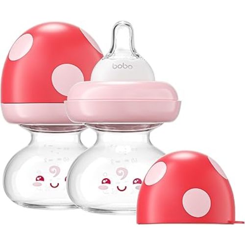 YOHKOH Newborn Glass Baby Bottles with Slow Flow Nipple for 0+ Months, Wide Neck Feeding Bottle, 2.7oz/80ml (Red, 2.7oz (Pack of 2))