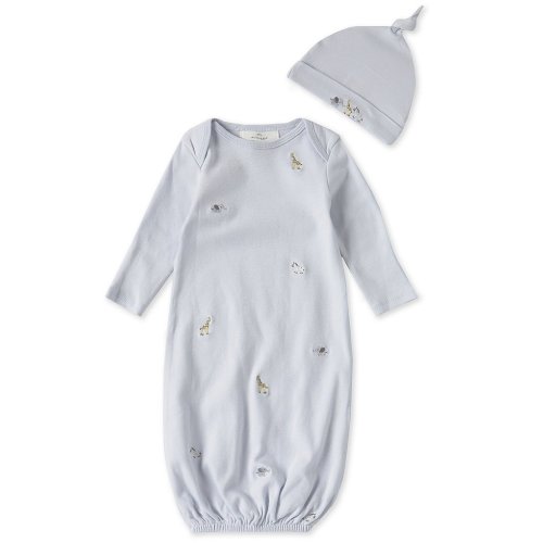 Starting Out Baby Boys Newborn-6 Months Long Sleeve Round Neck Animal Embroidered Gown