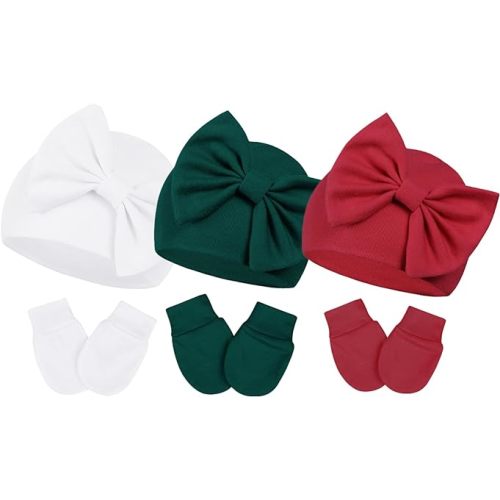 Century Star Newborn Girls Hats Baby Hat and Mitten Set Big Bow Knit Infant Headbands Winter Baby Hat for Girls