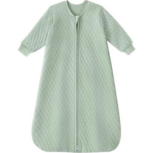 Yoofoss Baby Sleep Sack 0-6 Months 1.0 Tog Long Sleeve Sleep Sack Organic Cotton Wearable Blanket for Newborns 2-Way Zipper Quilted Sleeping Sacks(Small)