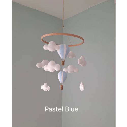 Hot Air BalloonNursery Mobile Hanger Pastel Green White Clouds Hanging Decoration