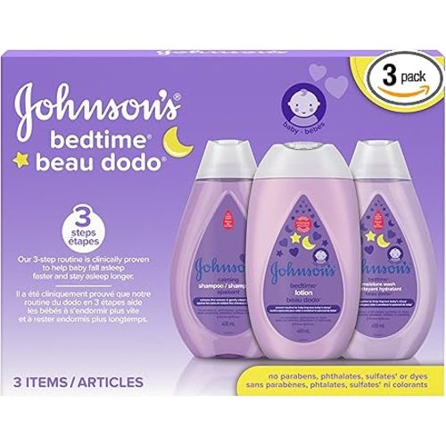 Johnson's Baby Bedtime Gift Set, 3 count, Moisturizing Lotion and Cream for Dry Skin, Baby Wash, Baby Shampoo (3 X 400ml)