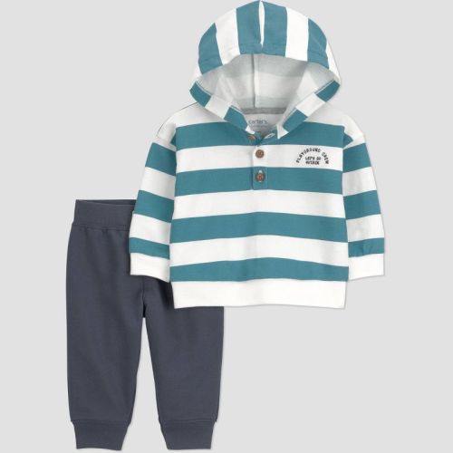 Carter's Just One You® Baby Boys' 2pc Playground Crew Striped Hooded Sweatshirt and Jogger Pants Set - Gray 18M