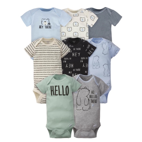 Gerber Baby Boy Short Sleeves Onesies Bodysuits, 8-Pack, Sizes Newborn-12M