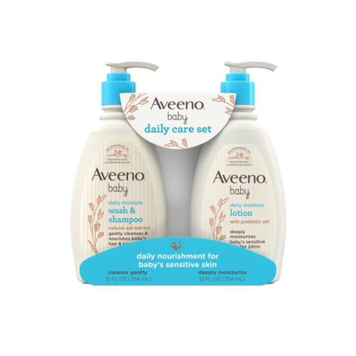 Aveeno Baby Daily Care Gift Set with Oat Extract & Prebiotic Oat, Contains Daily Moisturizing Body Lotion & Gentle 2-in-1 Baby Bath Wash & Shampoo, Hypoallergenic & Paraben-Free, Two Pack