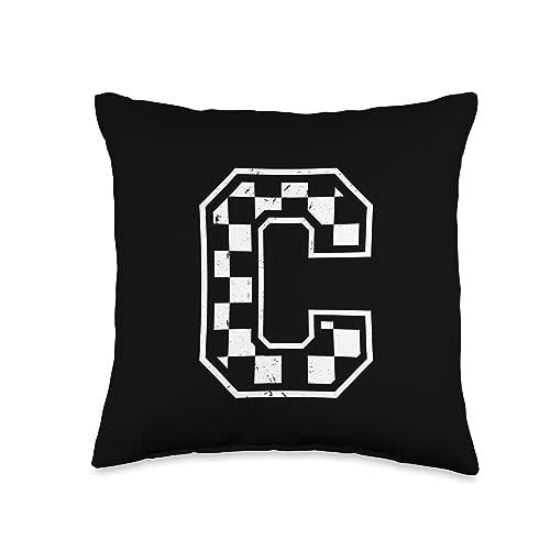 TPWSTER Alphabet Race Car Family College Varsity Letter C Initial Checkered Flag Racing Monogram Throw Pillow, 16x16, Multicolor
