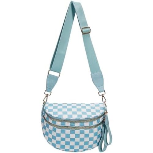 Small Crossbody Diaper Bags Mini Checkered Fanny Pack Diaper Bag For Baby Travel, Nylon Crossbody Bum Bags