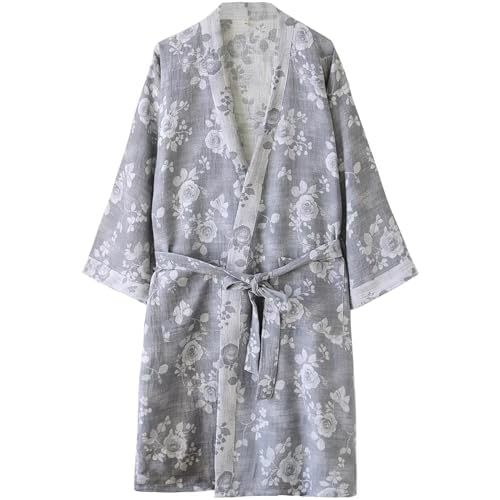 Arssm Women Cotton Gauze Robes Jacquard Japanese Yukata Muslin Kimono Robe Bathrobe Loungewear Sleepwear