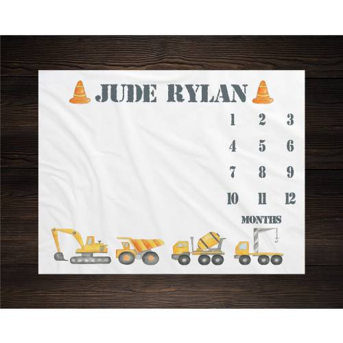 Construction Trucks Milestone Blanket Monthly Growth Tracker Soft Fleece Blanket Baby Shower Gift Newborn Gift Blanket Watch Me Grow Boy