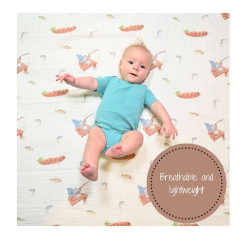 Gone Fishing Baby Muslin Cotton Blanket | littlelightcollective