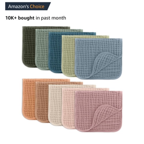 Comfy Cubs Muslin Burp Cloths 20" x 10", Pack of 10 - Large, 6-Layer, Ultra Absorbent 100% Cotton for Baby Drool and Messes - Soft, Safe & Gentle Baby Burp Cloths for Boys & Girls - Multi