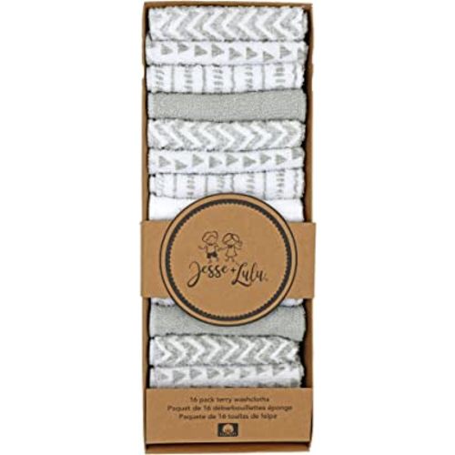 Jesse and Lulu Grey Zigzag Washcloth Bundle 16 Pieces