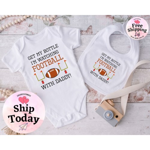 Football Onesie®s, Football With daddy Bodysuit, Sports Onesie®, Football Baby Shower gift, Football Season Bodysuit, Get My Bottle Onesie®