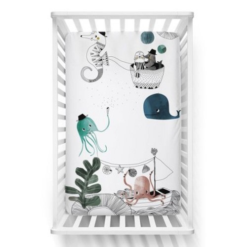 Mini Crib Sheet - 100% Cotton - Underwater Love by Rookie Humans.