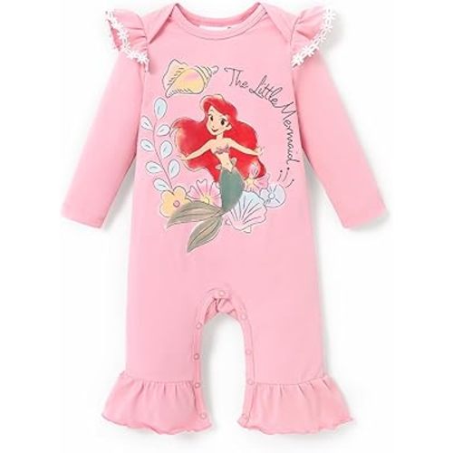 Disney Princess Cinderella Ariel Tiana Minnie Winnie Lion King Baby Girls Boys Ruffle Long Sleeve Romper Newborn to Toddler
