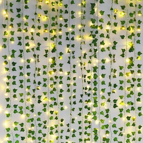 Freyalife Fake Vines for Room Decor(12 Pack 84 FT),with CE Certified 80 LED String Lights,Artificial Plant Ivy for Aesthetic Home Bedroom Wall Wedding Party Office Patio Indoor, Outdoor Garden Décor