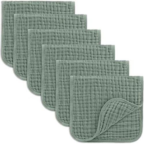 Comfy Cubs Muslin Burp Cloths 20" x 10", Pack of 6 - Large, 6-Layer, Ultra Absorbent 100% Cotton for Baby Drool and Messes - Soft, Safe & Gentle Baby Burp Cloths Set for Boys & Girls - Fern