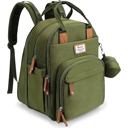 RUVALINO Diaper Bag Backpack-Multifunction Baby Travel Bag with Changing pad, Insulated Bottle Holders & Pacifier Case, Large Capacity, Waterproof, Amy Green XL