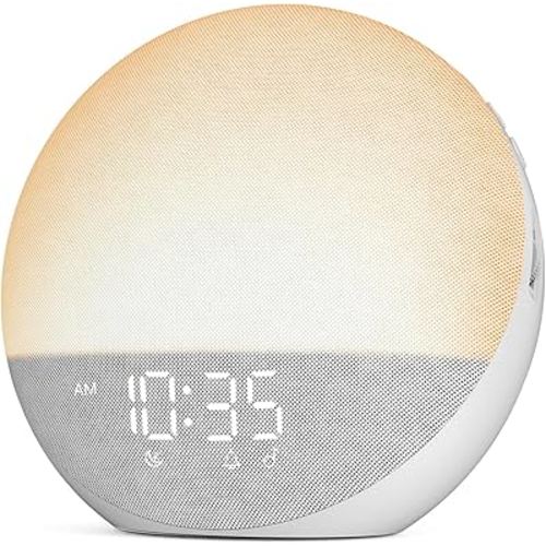Sunrise Alarm Clock White Noise Machine: Natural Wake Up Light - Dimmable Clock with Bluetooth Speaker for Bedroom - 25 Sleep Sounds for Baby Adults Kids Frost White