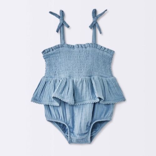 Baby Girls' Crochet Romper - Cloud Island™ Blue 0-3M