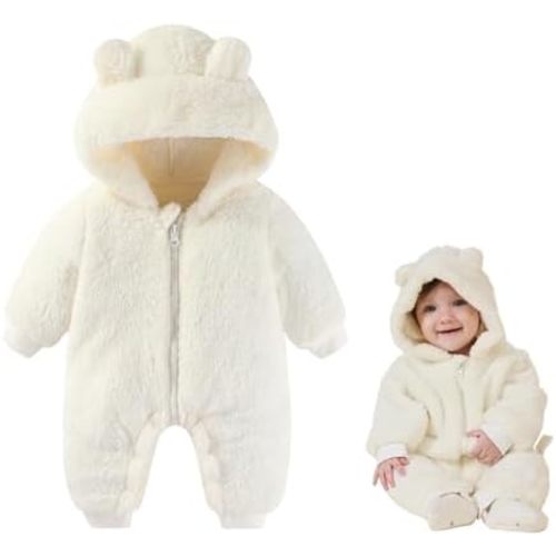 Newborn Baby Bear Outfit Suit Girls Boys Fleece Jumpsuit Romper Hooded Winter Snowsuit Clothes