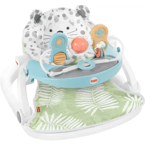 Fisher-Price Portable Baby Chair Deluxe Sit-Me-Up Floor Seat with Feeding Tray & Activity Toy Bar, Snow Leopard