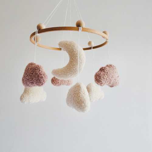 Boucle clouds baby mobile , Gendar neutral mobile , clouds nursery mobile , baby shower gift