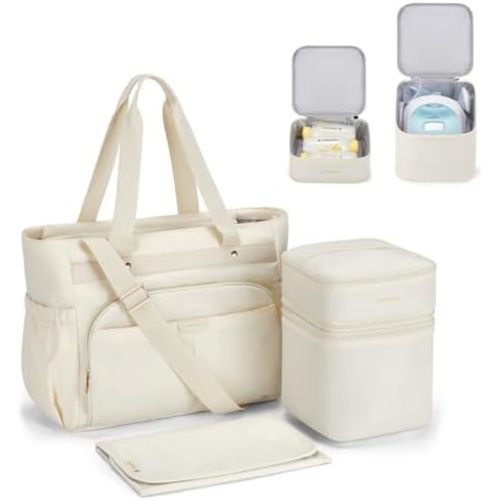 mommore Breast Pump Bag with Cooler for Medela, Spectra S1, S2, Diaper Bag Tote with Changing Pad, Baby Bag for Work