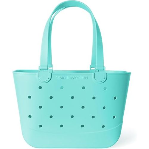 Simple Modern Large Beach Bag | Waterproof Getaway Rubber Tote with Zipper Pocket for Travel, Pool, Boat, Groceries, Sports | Ocean Water