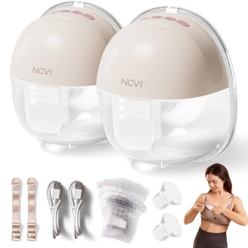 NCVI Hands Free Wearable Breast Pump 8111, Lightweight Breastfeeding Pump, Portable Electric Pump with 4 Modes & 9 Levels, Strong Suction Rechargeable Milk Pump, 21/24mm Flanges, 2 Pack