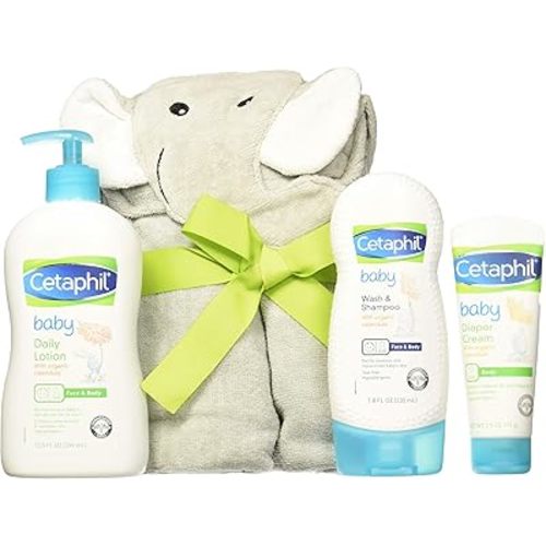 Cetaphil Baby Sensitive Skin Bath Time Essentials Gift Set with Elephant Hoodie Towel