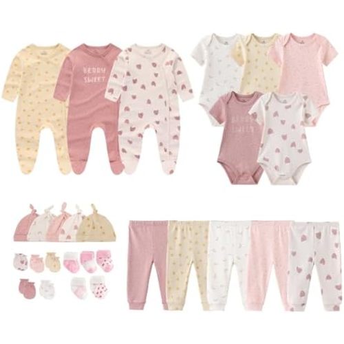 Newborn Layette Gift Set 27-Piece Baby Girl Clothes Bodysuits, Pants Essentials and Accessories 0-12Months