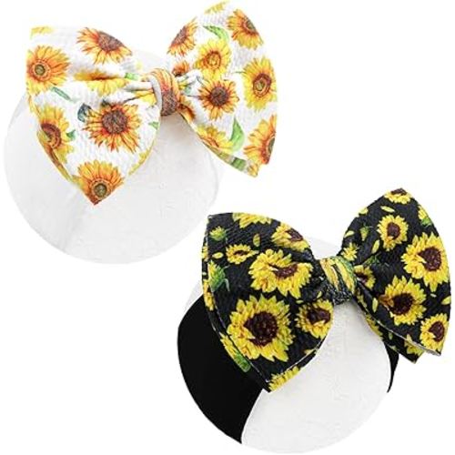 2 Pcs 6’’ Yellow Bows for Baby Girls Sunflower Girl Headbands Summer Outfits Hair Accessories for Newborn Infant Toddler Clothes