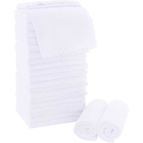 MOONQUEEN Ultra Soft Premium Washcloths Set - 12 x 12 inches - 24 Pack - Quick Drying - Highly Absorbent Coral Velvet Bathroom Wash Clothes - Use as Bath, Spa, Facial, Fingertip Towel (White)